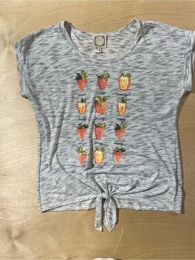 TruSelf Short Sleeve Tie-Front Tee with Strawberry Print Medium (SE)